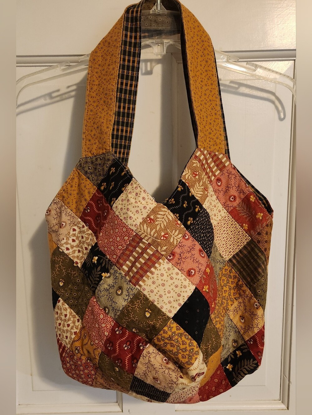 Handmade Patchwork Tote Bag in Mustard and Earth Tones